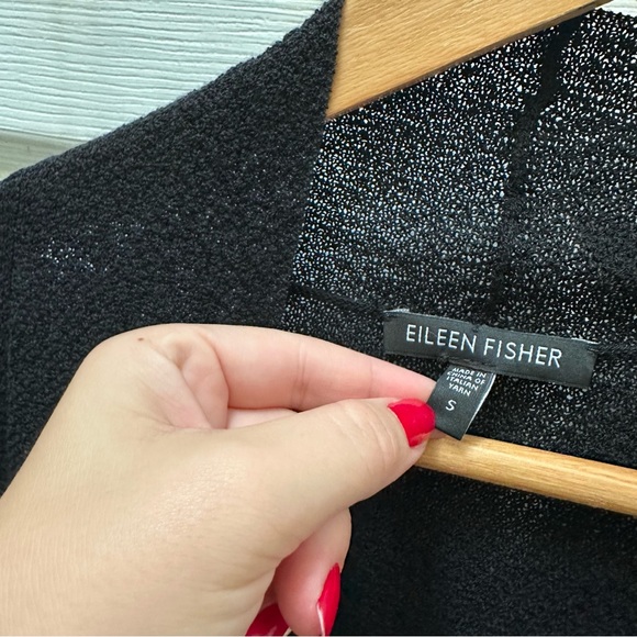 Eileen Fisher Black Wool Cardigan sweater open front long s small - Picture 2 of 6